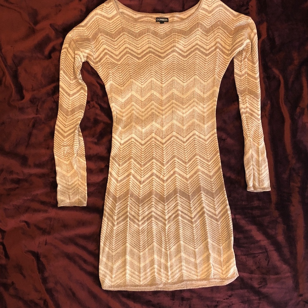 Express Beige Chevron Long Sleeve Bodycon Dress